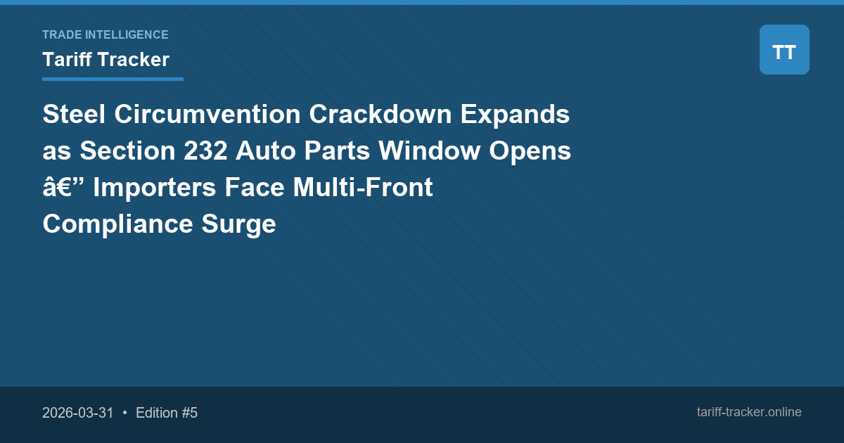 Steel Circumvention Crackdown Expands as Section 232 Auto Parts Window Opens — Importers Face Multi-Front Compliance Surge